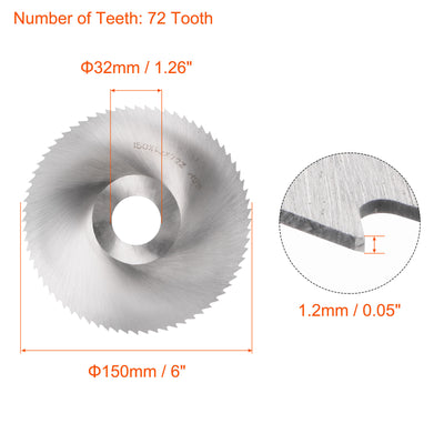 Harfington 150mm Dia 32mm Arbor 1.2mm Thick 72 Tooth High Speed Steel Circular Saw Blade