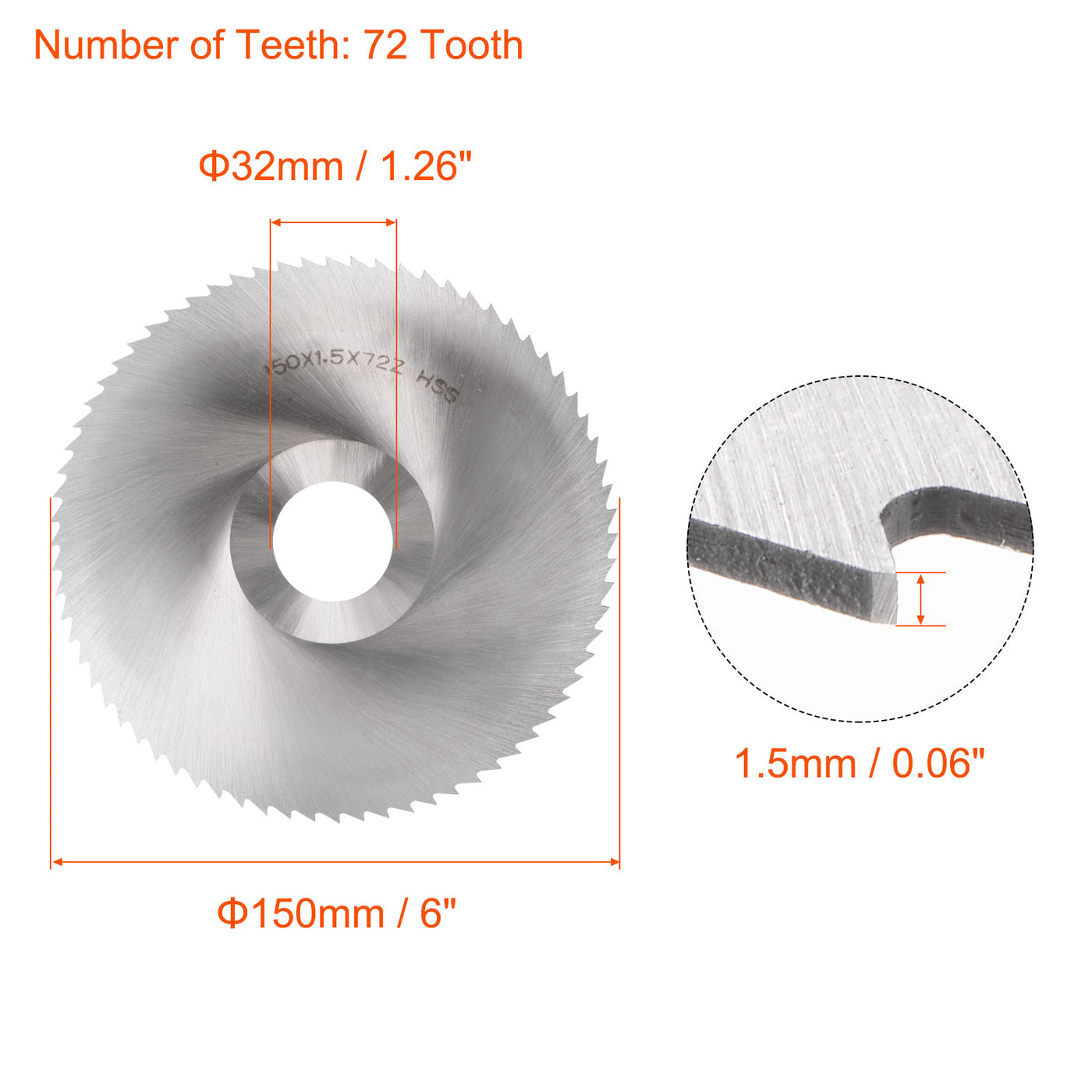 Harfington 150mm Dia 32mm Arbor 1.5mm Thick 72 Tooth High Speed Steel Circular Saw Blade