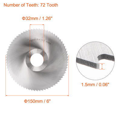 Harfington 150mm Dia 32mm Arbor 1.5mm Thick 72 Tooth High Speed Steel Circular Saw Blade