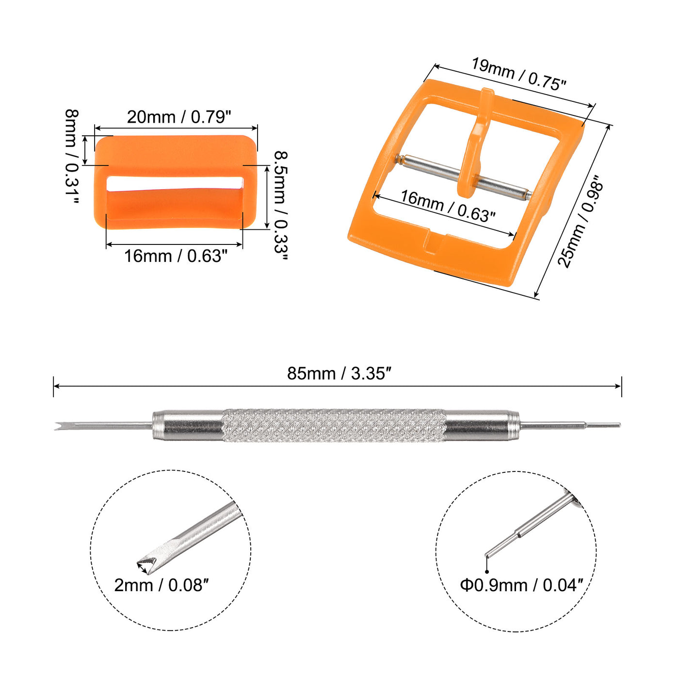 uxcell PE Buckle and Rubber Strap Loops, for Watch Band with Spring Bar Remover