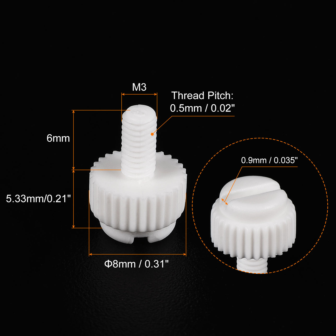 uxcell Plastic Machine Screws, PP Slotted Knurled Fasteners Bolts