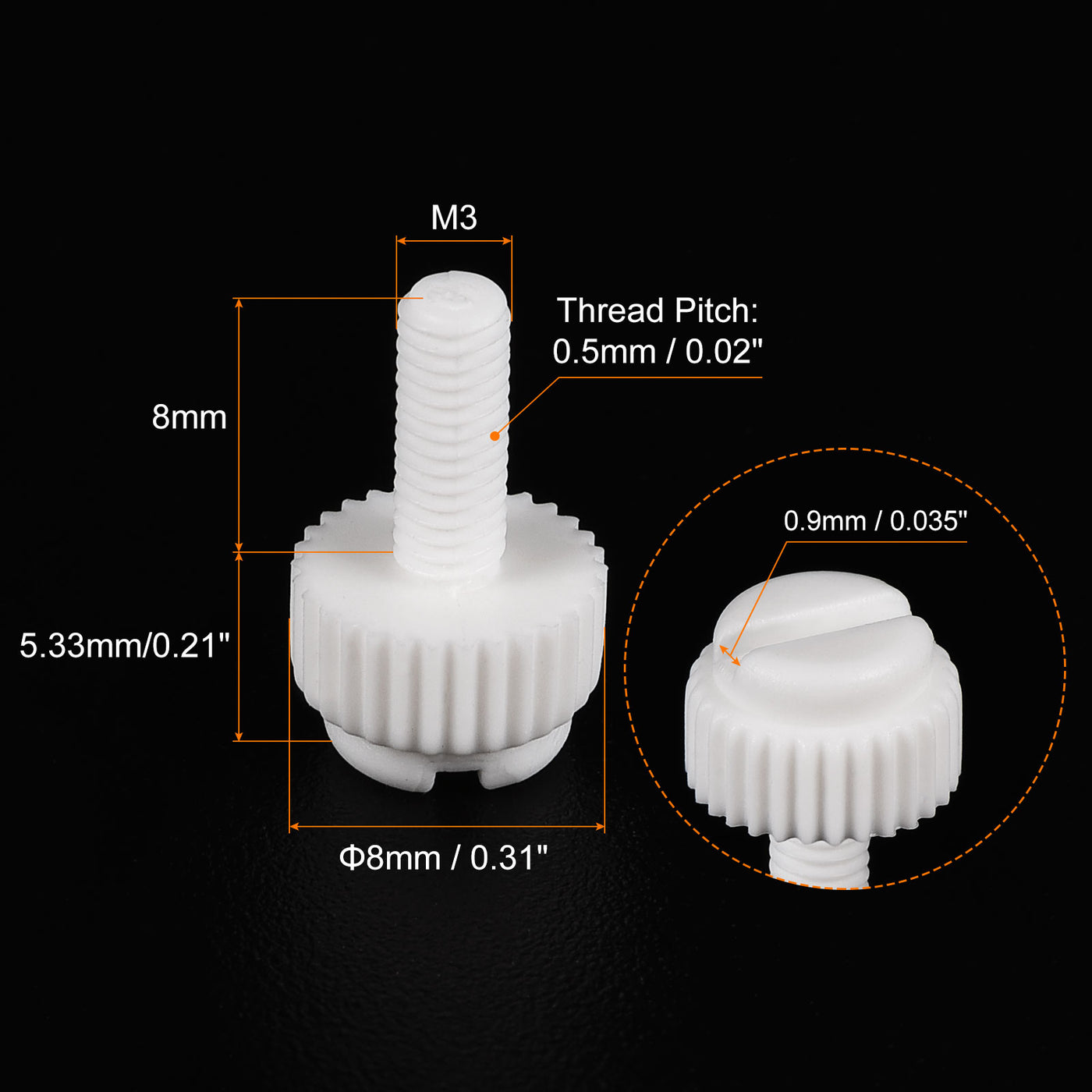 uxcell Plastic Machine Screws, PP Slotted Knurled Fasteners Bolts