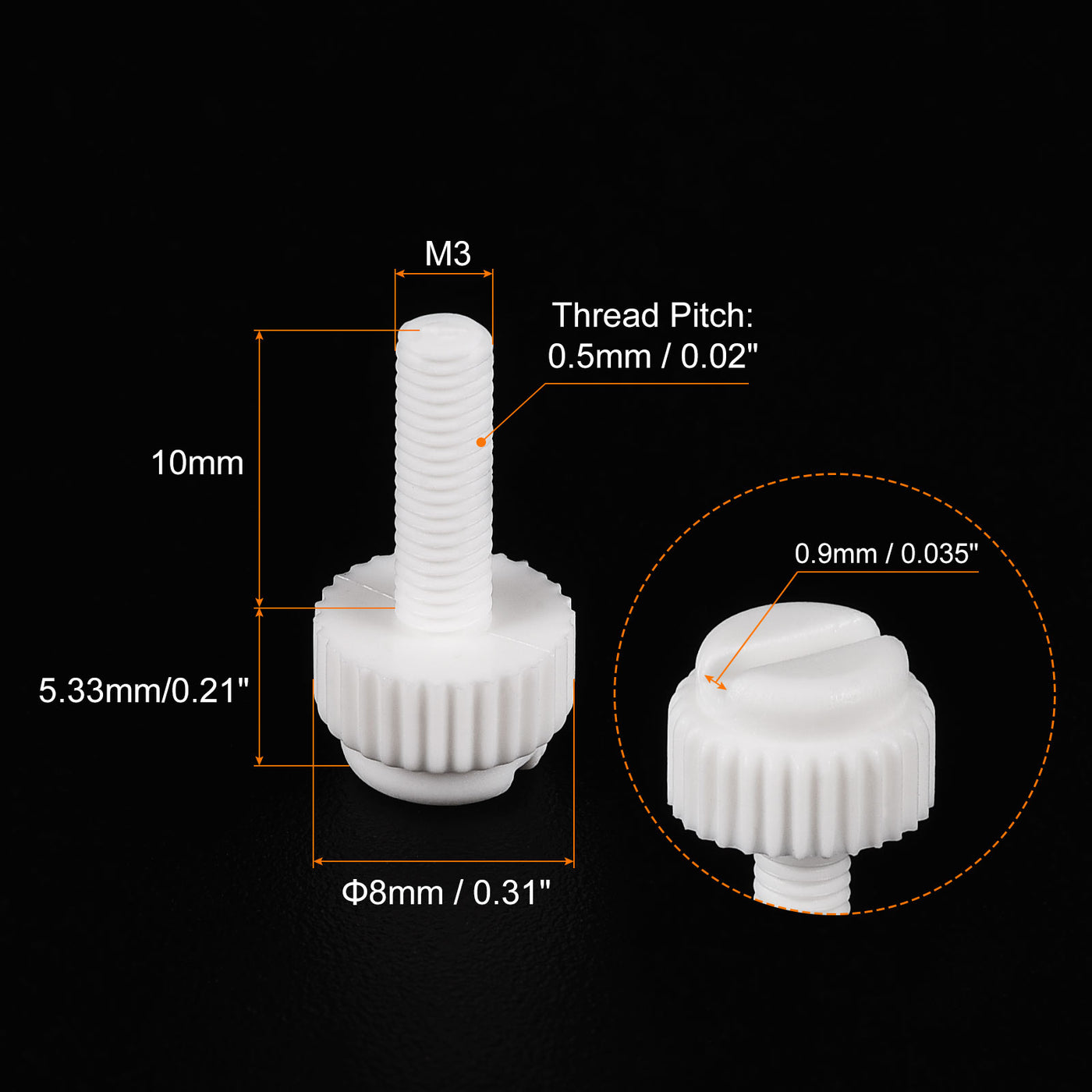 uxcell Plastic Machine Screws, PP Slotted Knurled Fasteners Bolts for Electronics, Communications