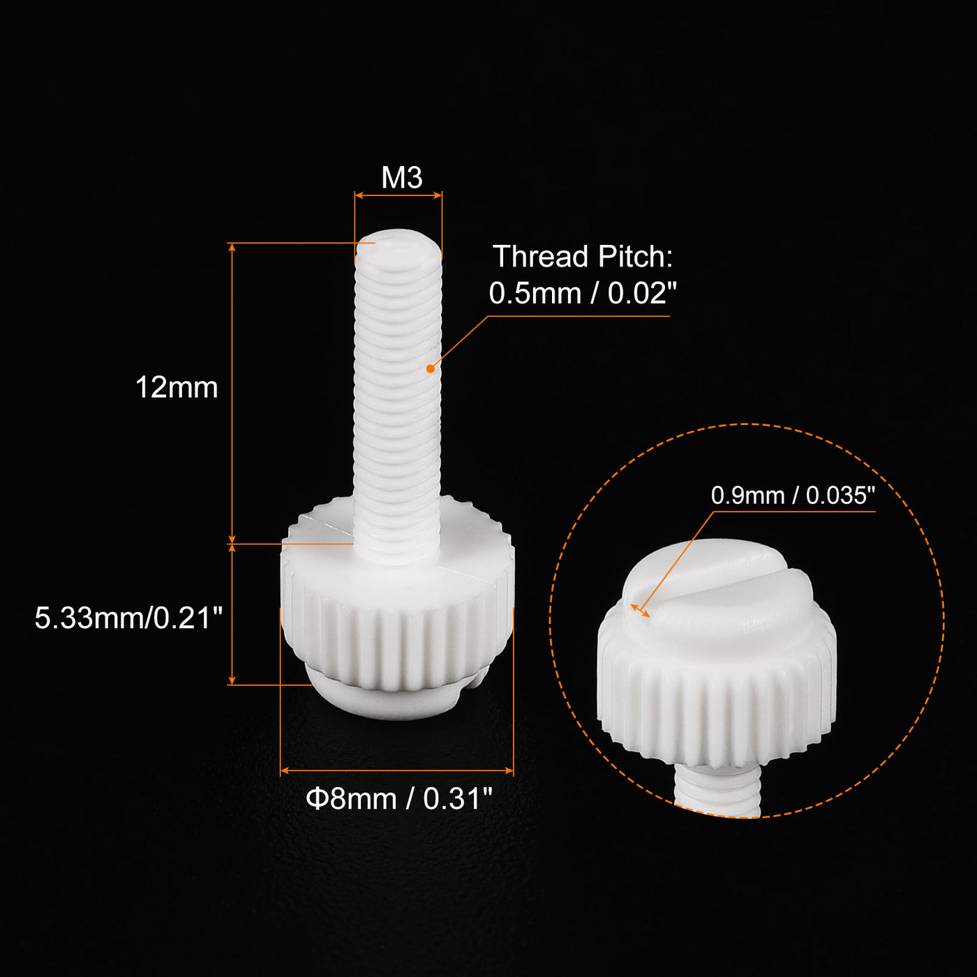 uxcell Plastic Machine Screws, PP Slotted Knurled Fasteners Bolts