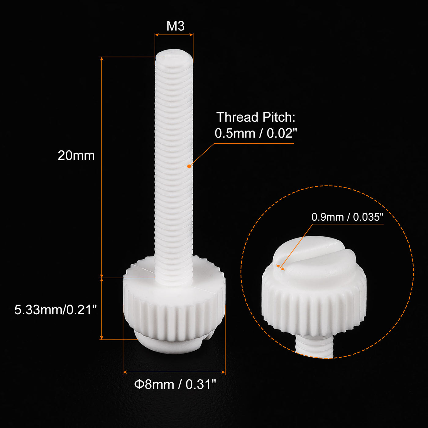 uxcell Plastic Machine Screws, PP Slotted Knurled Fasteners Bolts for Electronics, Communications