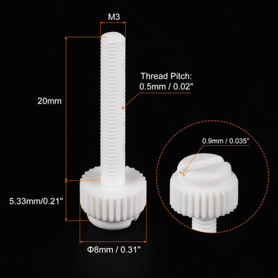 Harfington Plastic Machine Screws, PP Slotted Knurled Fasteners Bolts for Electronics, Communications