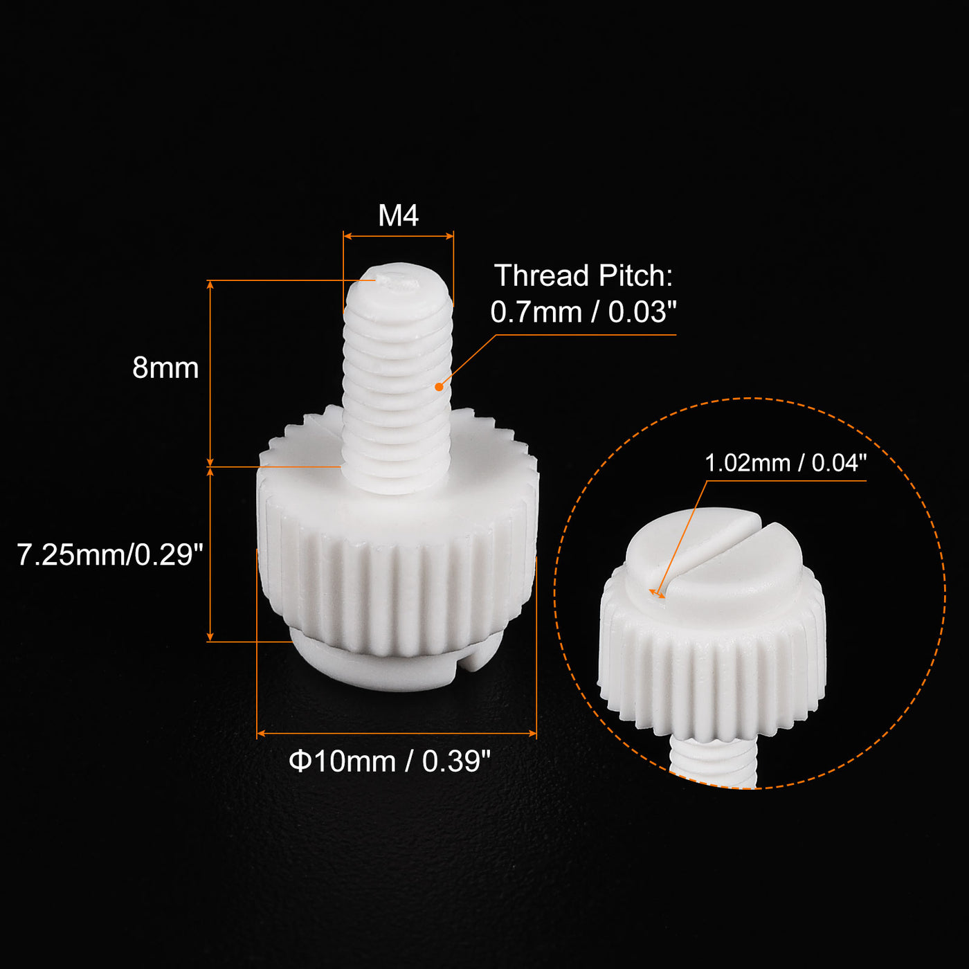 uxcell Plastic Machine Screws, PP Slotted Knurled Fasteners Bolts