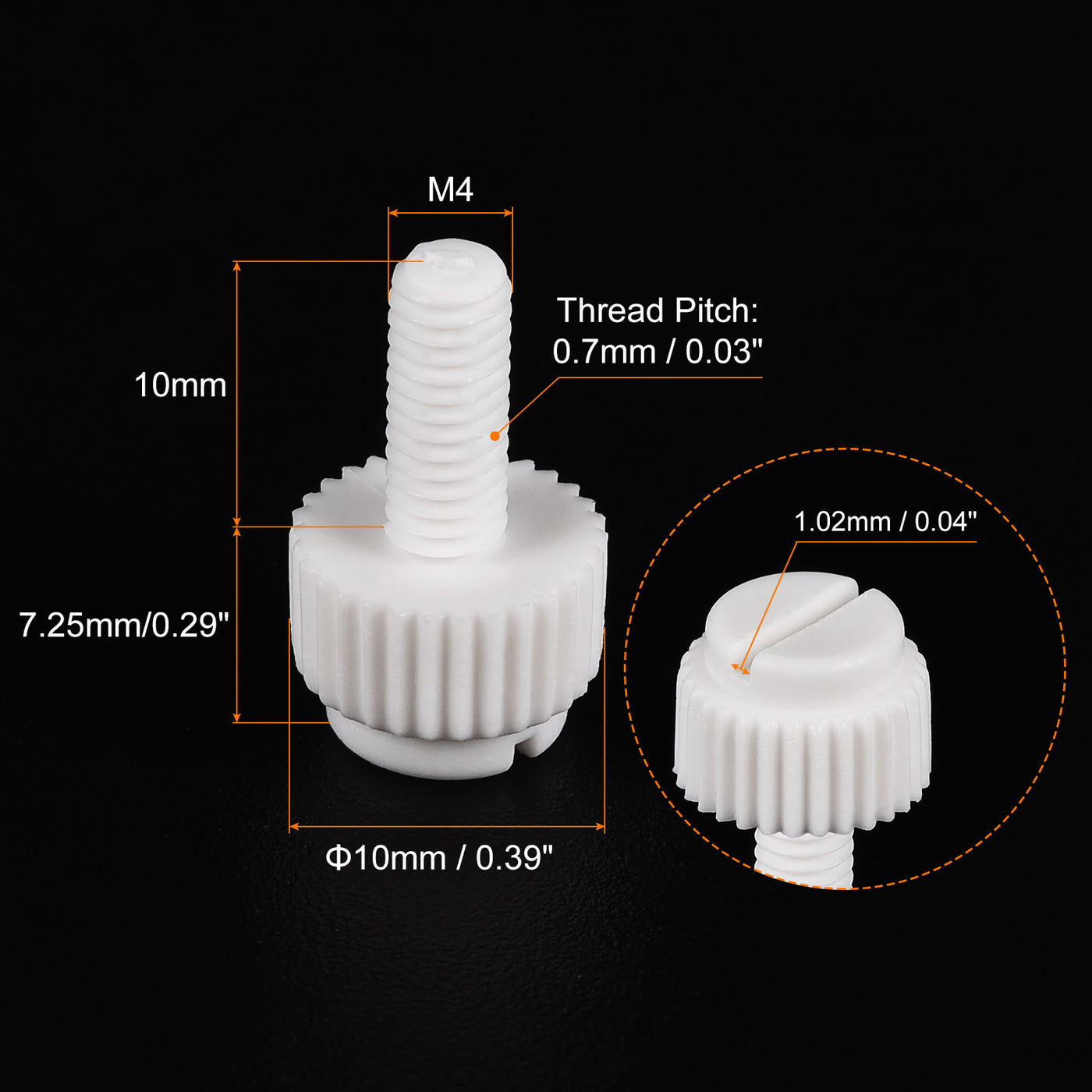 uxcell Plastic Machine Screws, PP Slotted Knurled Fasteners Bolts for Electronics, Communications