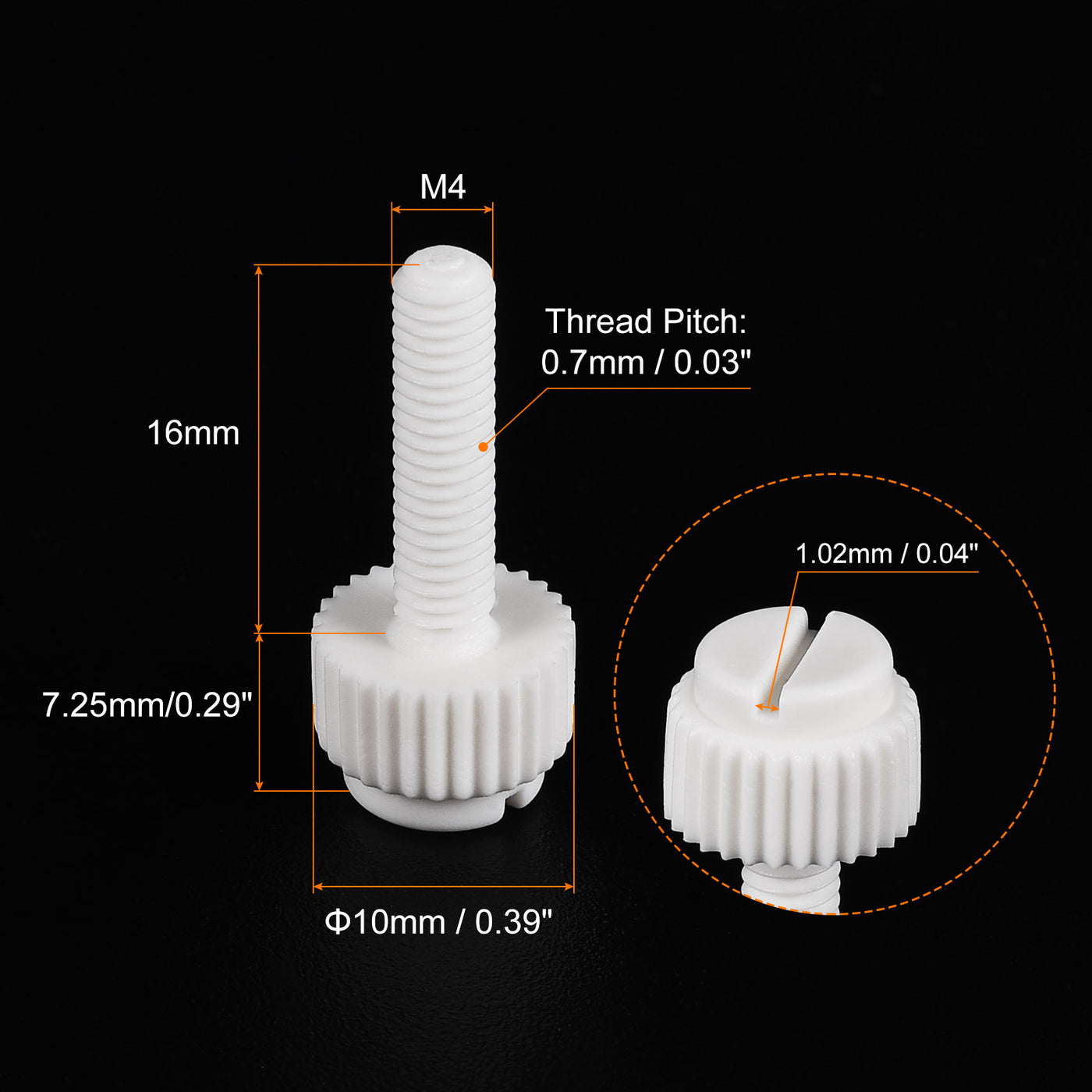 uxcell Plastic Machine Screws, PP Slotted Knurled Fasteners Bolts