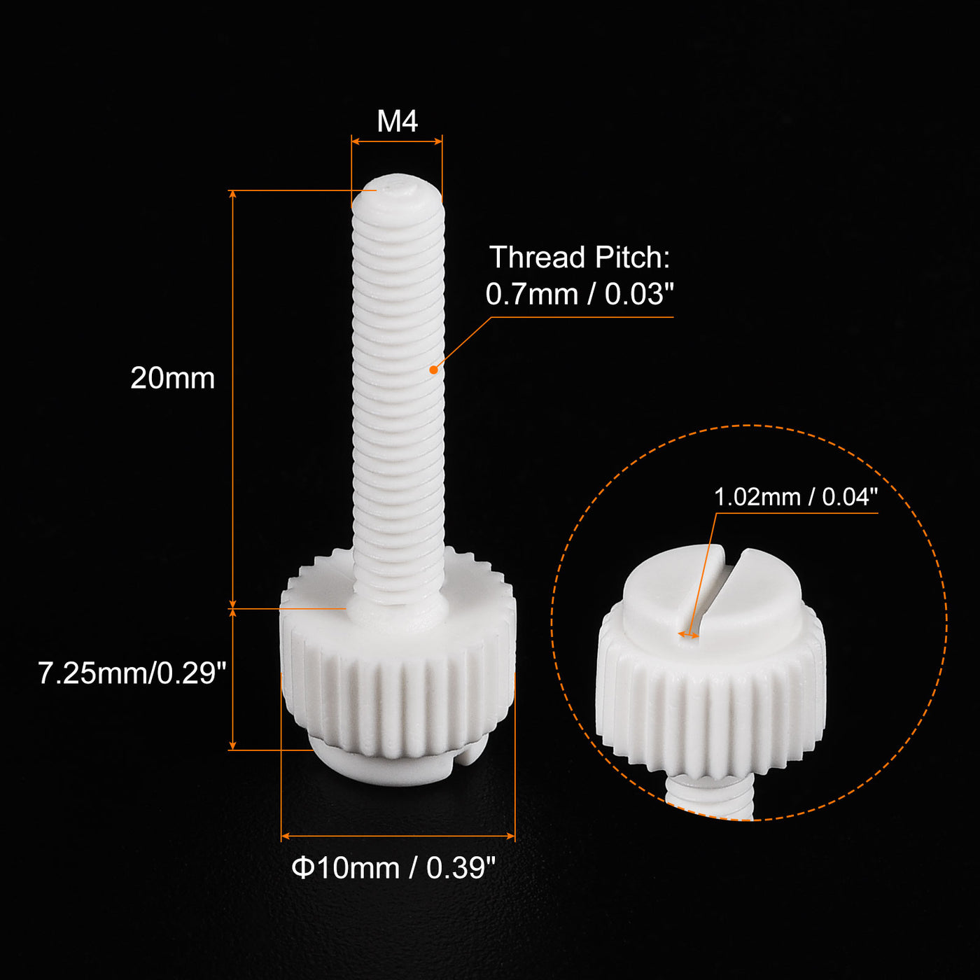 uxcell Plastic Machine Screws, PP Slotted Knurled Fasteners Bolts for Electronics, Communications