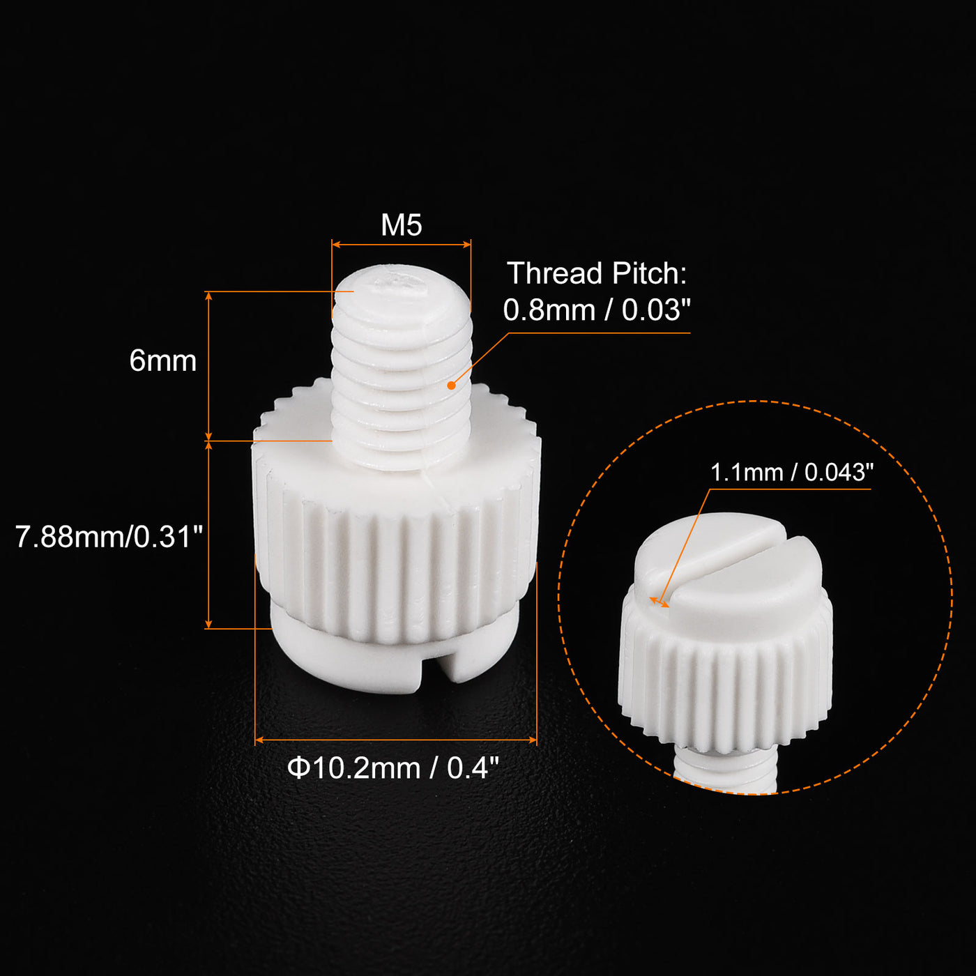 uxcell Plastic Machine Screws, PP Slotted Knurled Fasteners Bolts for Electronics, Communications