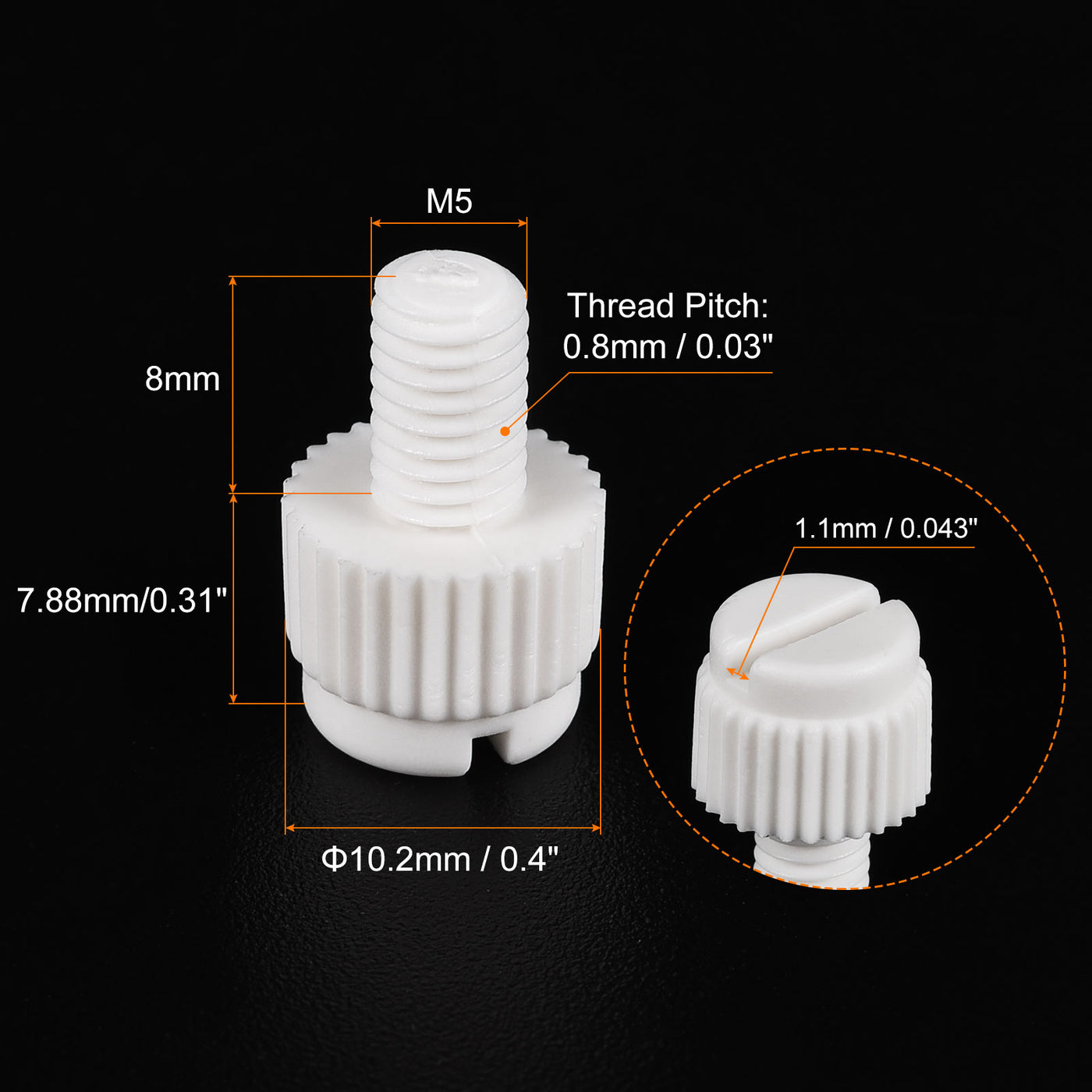 uxcell Plastic Machine Screws, PP Slotted Knurled Fasteners Bolts