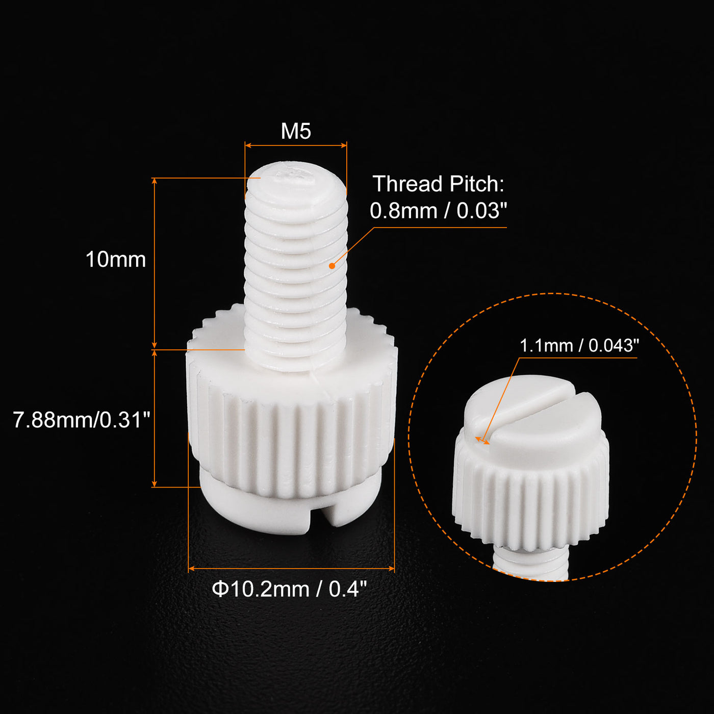 uxcell Plastic Machine Screws, PP Slotted Knurled Fasteners Bolts for Electronics, Communications