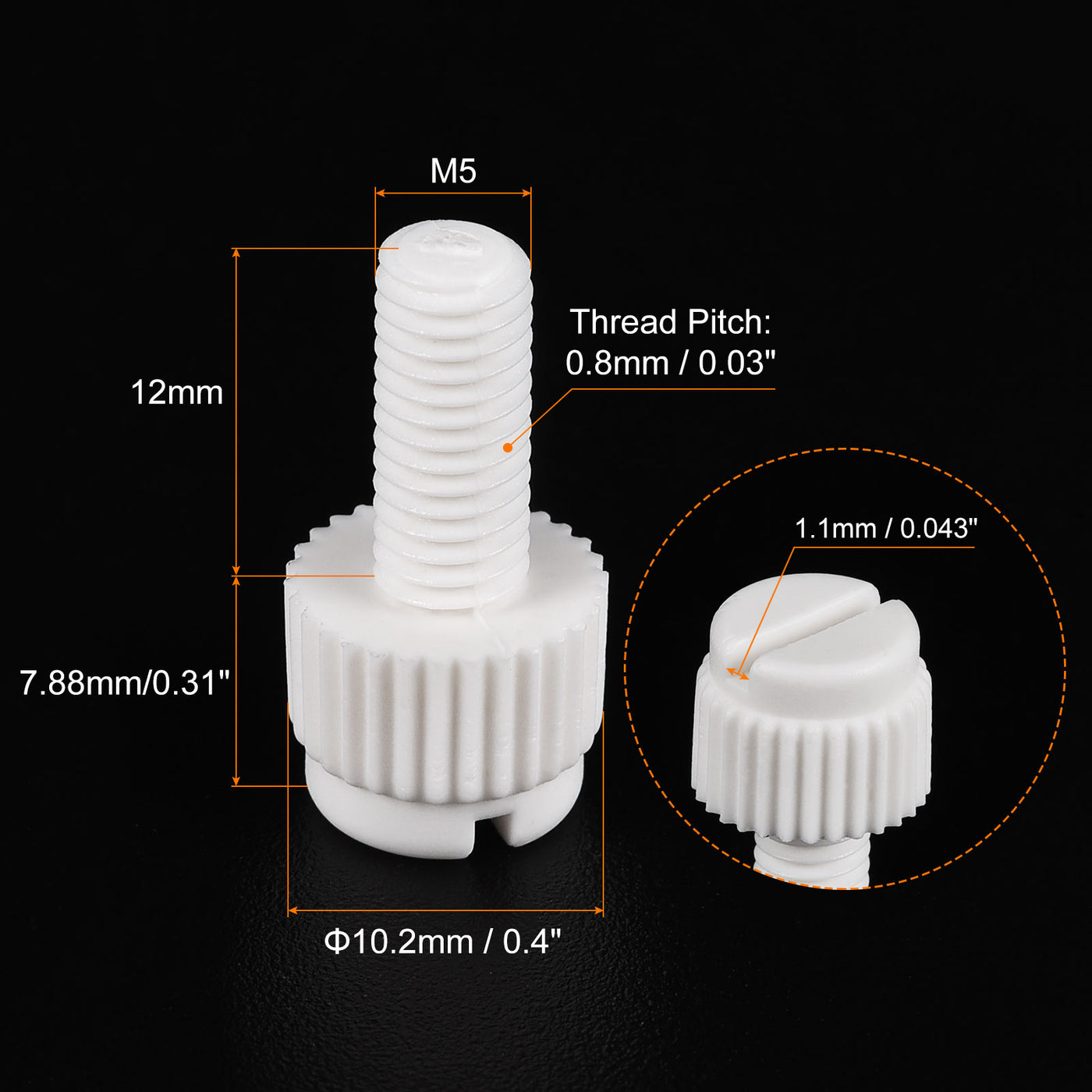 uxcell Plastic Machine Screws, PP Slotted Knurled Fasteners Bolts for Electronics, Communications