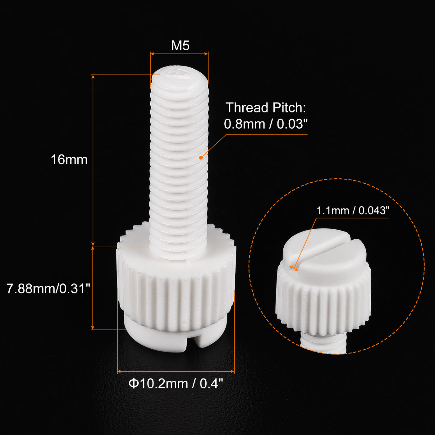 uxcell Plastic Machine Screws, PP Slotted Knurled Fasteners Bolts