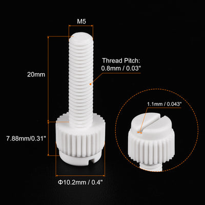 Harfington Plastic Machine Screws, PP Slotted Knurled Fasteners Bolts