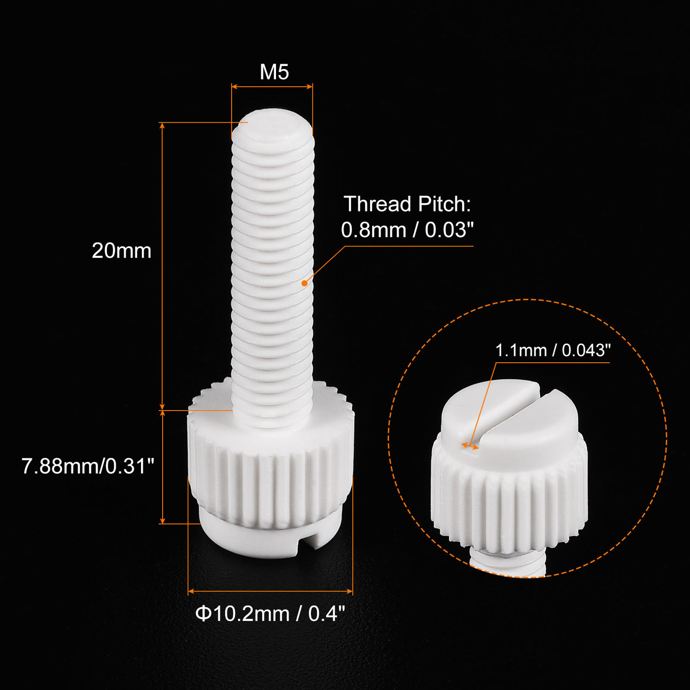uxcell Plastic Machine Screws, PP Slotted Knurled Fasteners Bolts for Electronics, Communications