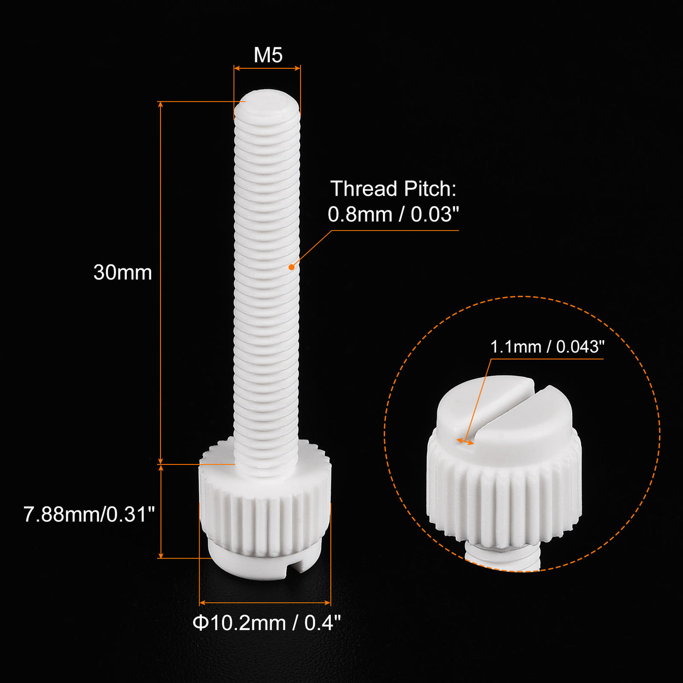 uxcell Plastic Machine Screws, PP Slotted Knurled Fasteners Bolts