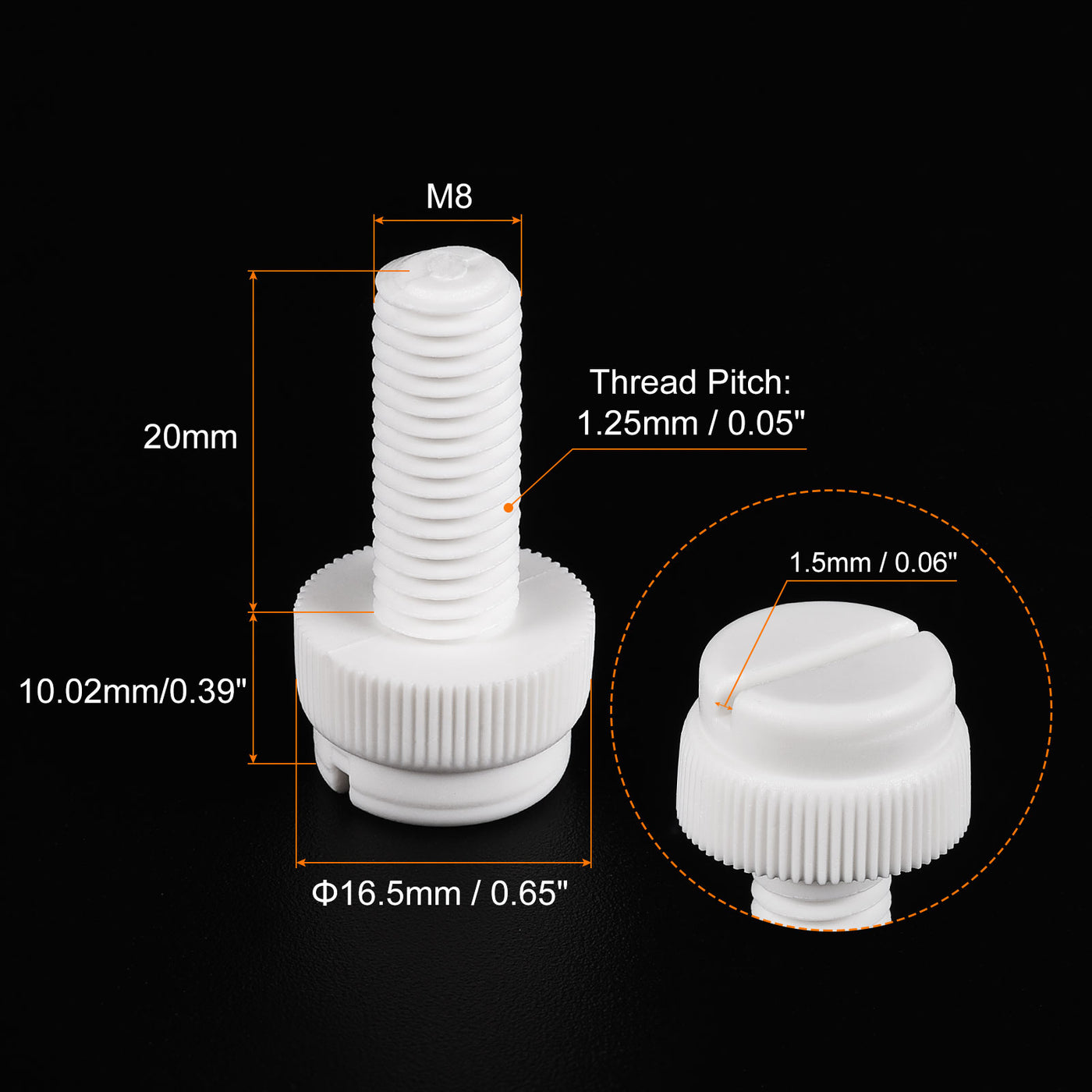 uxcell Plastic Machine Screw Slotted Knurled Fastener Bolt for Electronics, Communications