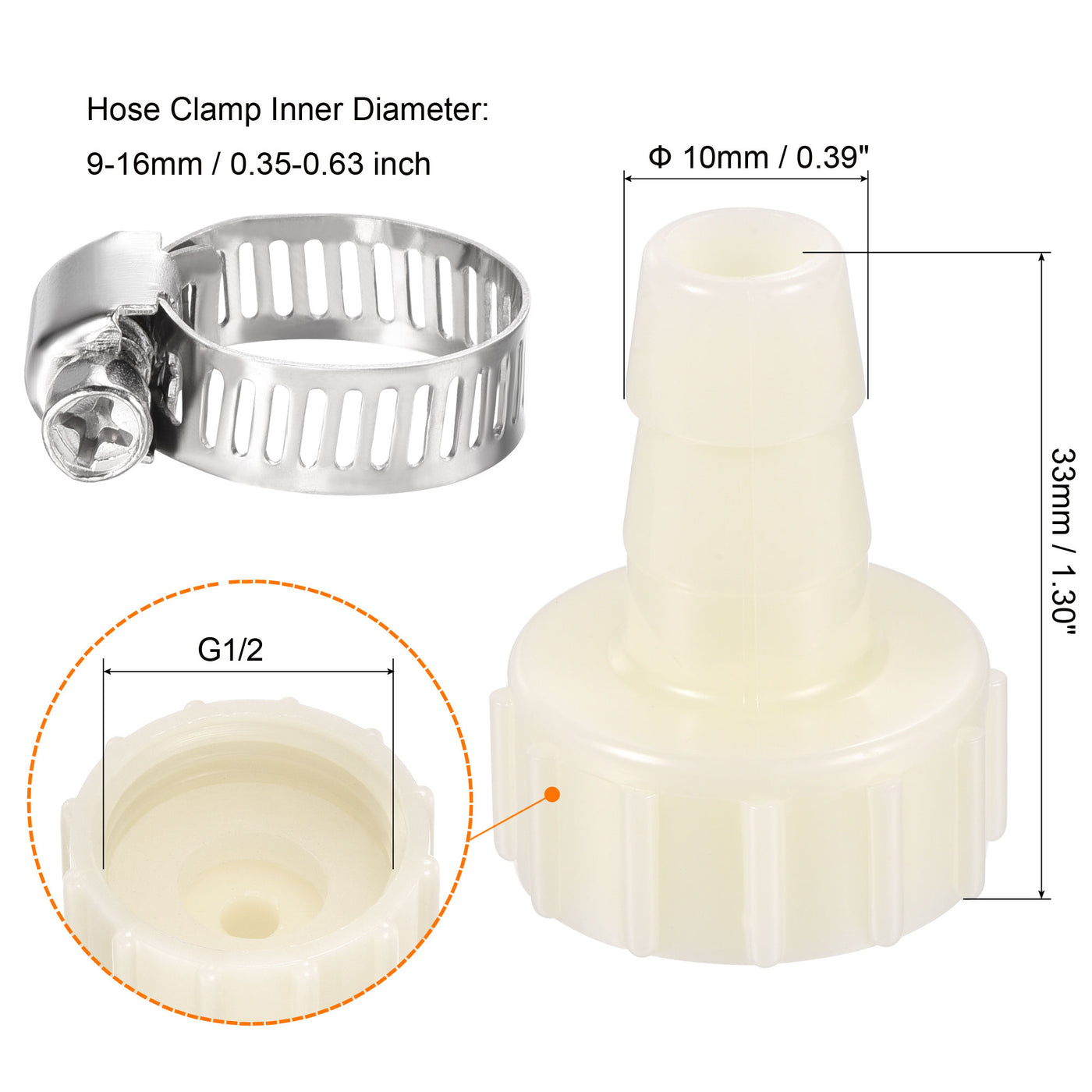 Harfington ABS Hose Fitting, Hose Clamp, Washer
