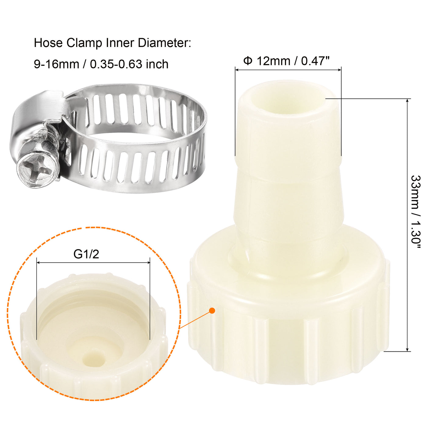 Harfington ABS Hose Fitting, Hose Clamp, Washer