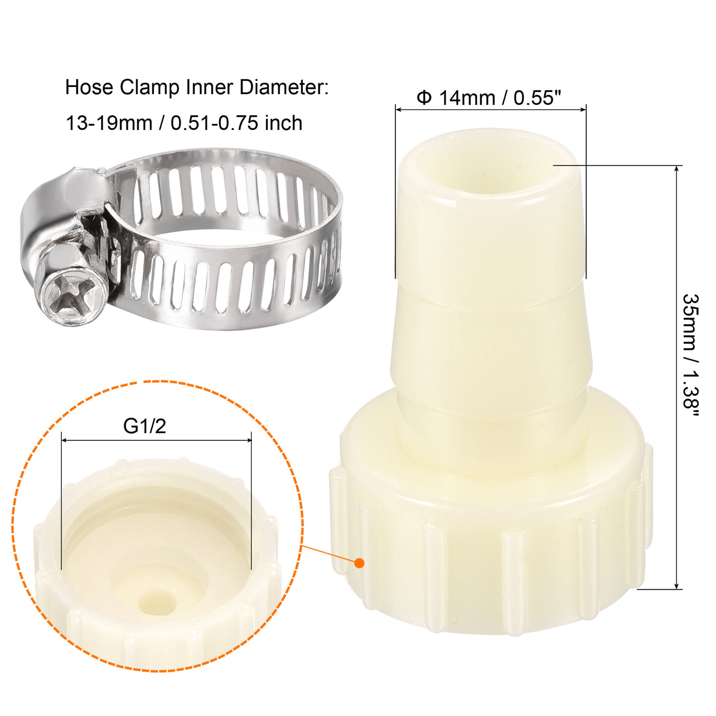 Harfington ABS Hose Fitting, Hose Clamp, Washer