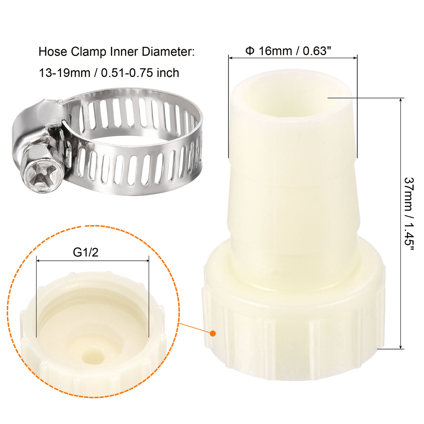 Harfington ABS Hose Fitting, Hose Clamp, Washer