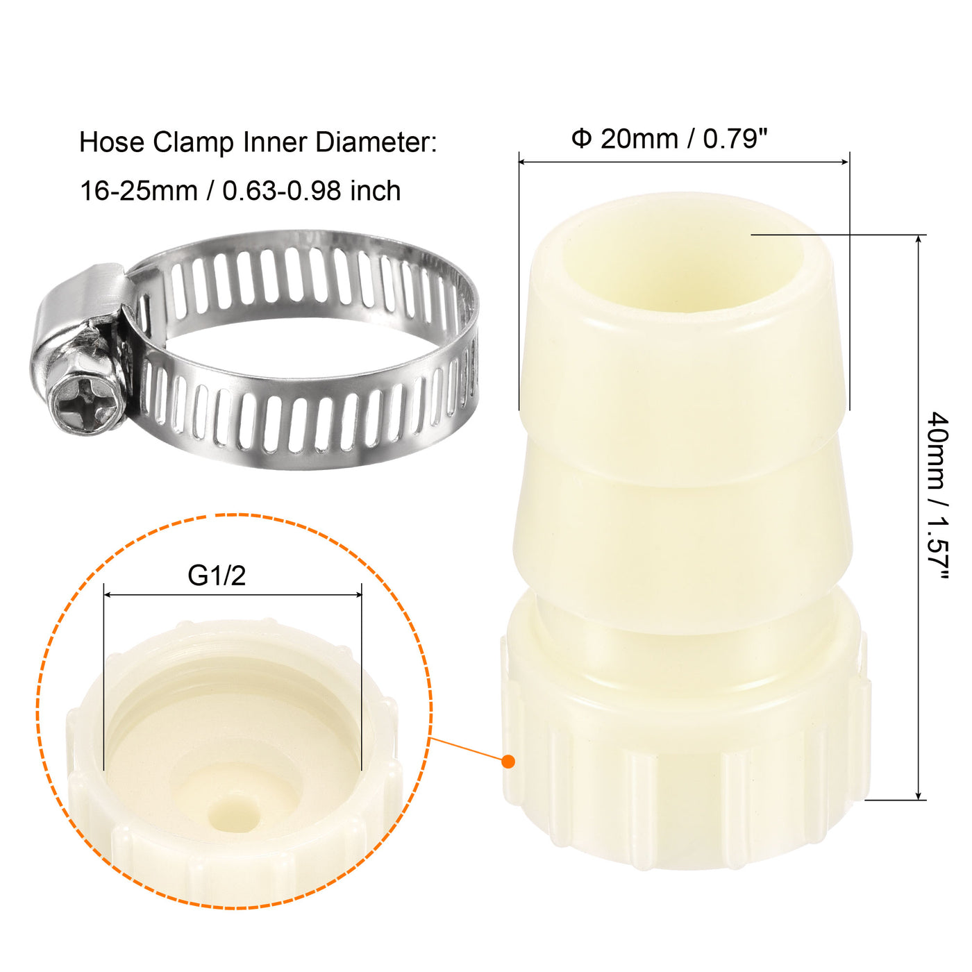 Harfington ABS Hose Fitting, Hose Clamp, Washer