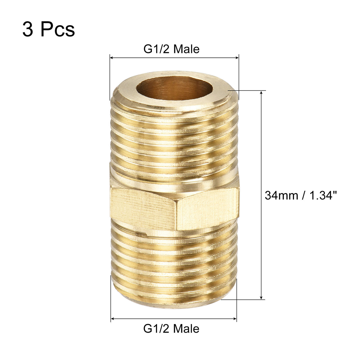 Harfington Brass Pipe Fitting Male Thread Hex Connector Pipe