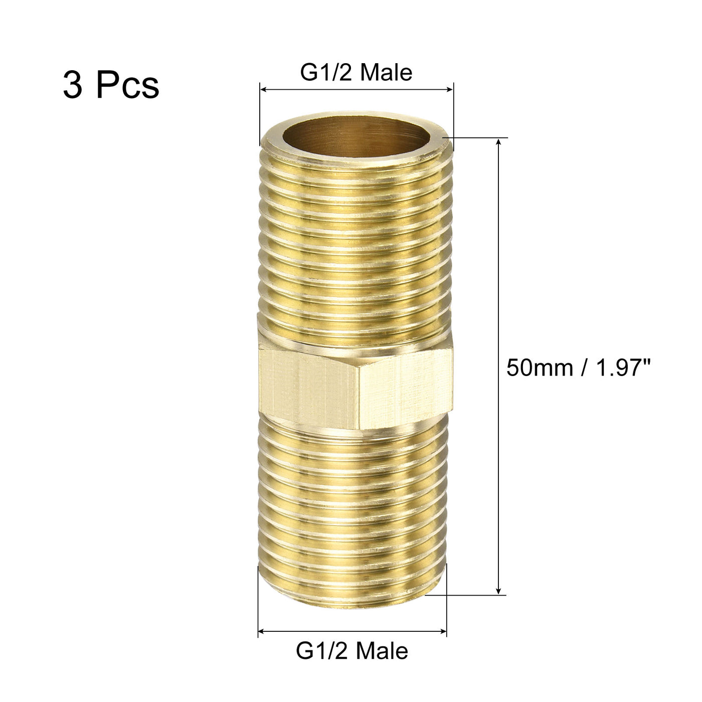 Harfington Brass Pipe Fitting Male Thread Hex Connector Pipe