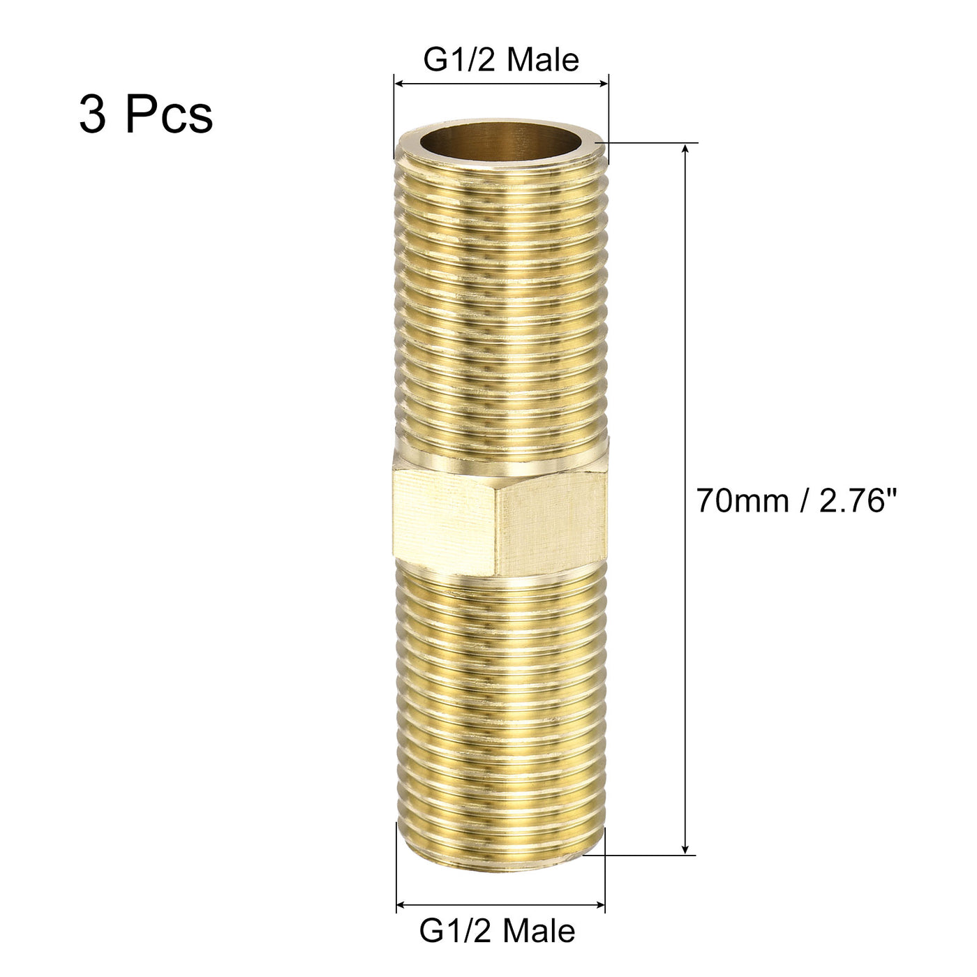 Harfington Brass Pipe Fitting Male Thread Hex Connector Pipe