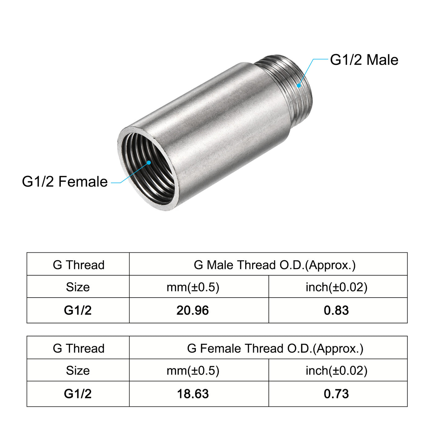 Harfington Stainless Steel Extension Pipe Fitting Reducer Coupling Adapter Connector