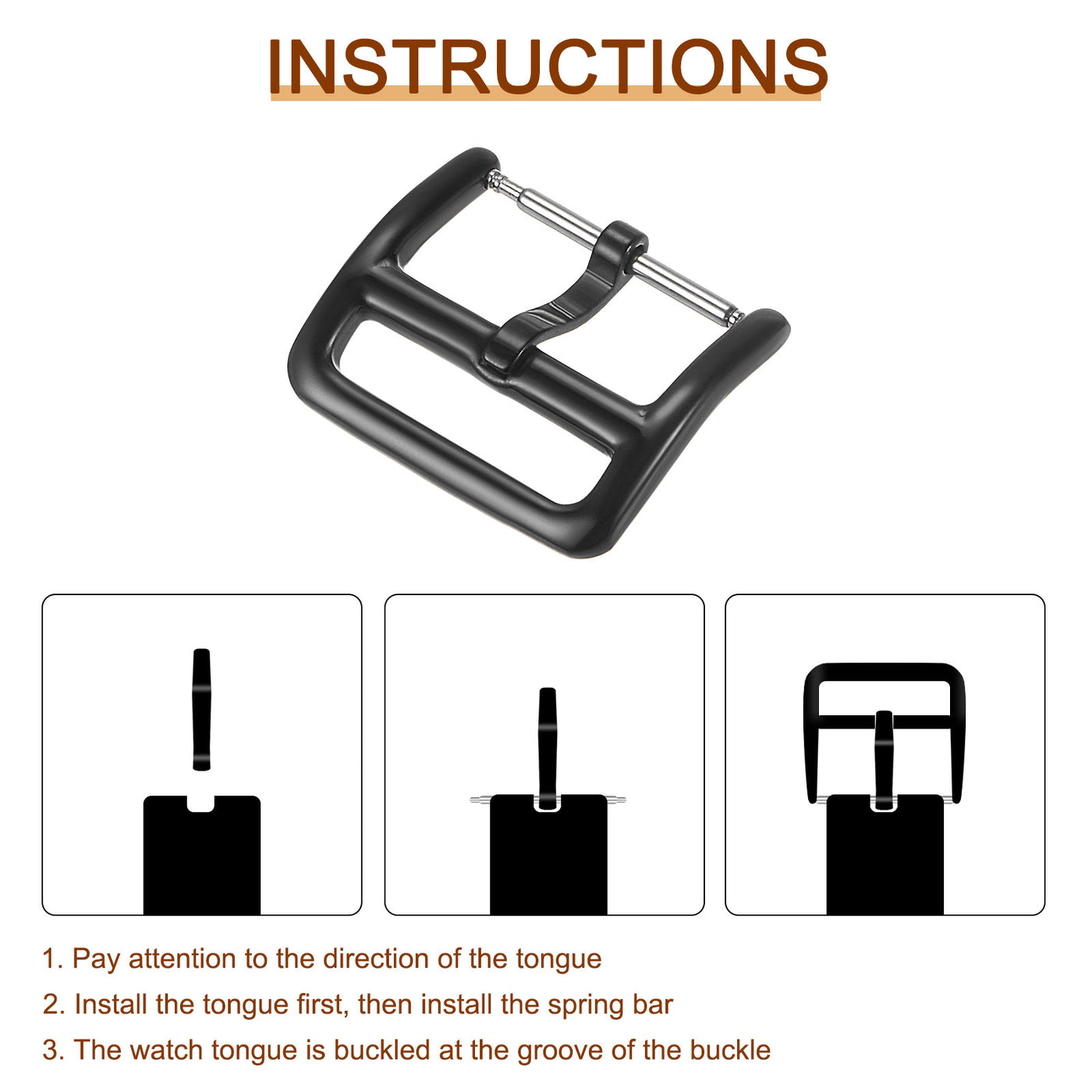 uxcell Watch SUS304 PVD Buckles, for Watch Bands with Spring Bar