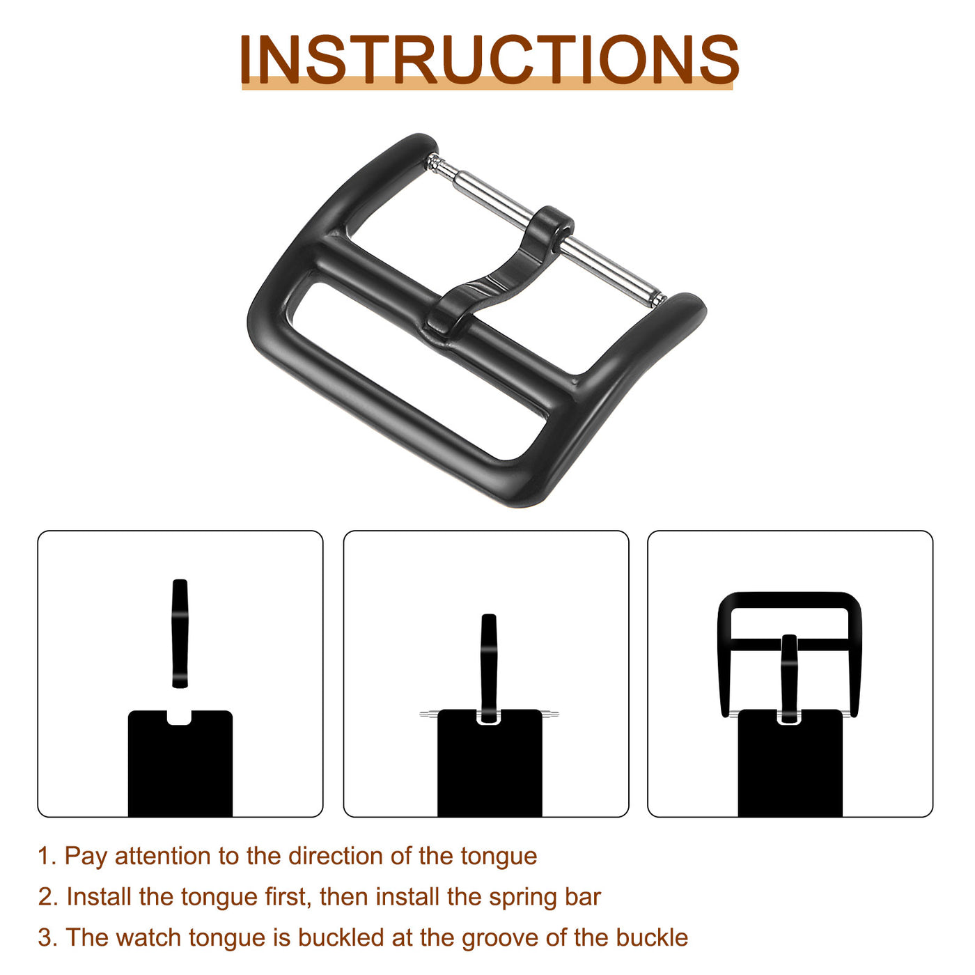 uxcell Watch SUS304 PVD Buckles, for Watch Bands with Spring Bar