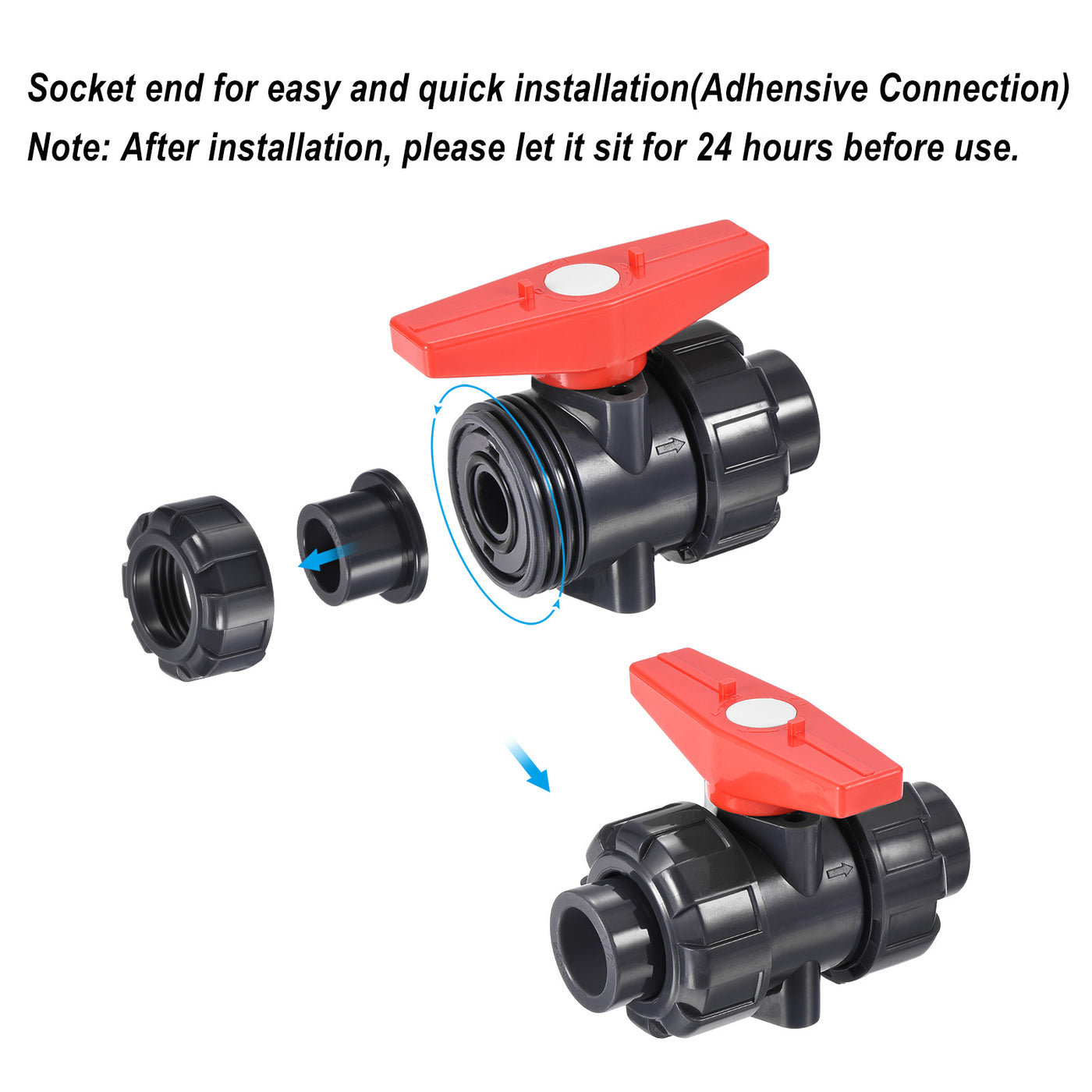 Harfington Slip Union Ball Valve, EPDM O-ring UPVC Socket Type Shut-off Valve Switch for Water Flow Control