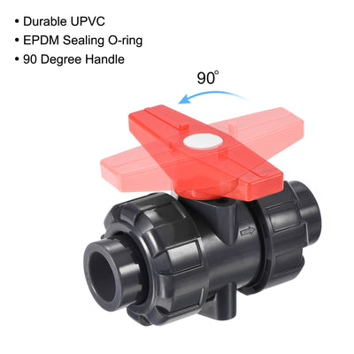 Harfington Slip Union Ball Valve, EPDM O-ring UPVC Socket Type Shut-off Valve Switch for Water Flow Control