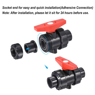 Harfington Slip Union Ball Valve, EPDM O-ring UPVC Socket Type Shut-off Valve Switch for Water Flow Control