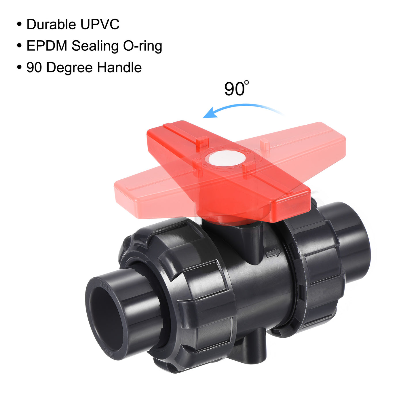 Harfington Slip Union Ball Valve, EPDM O-ring UPVC Socket Type Shut-off Valve Switch for Water Flow Control