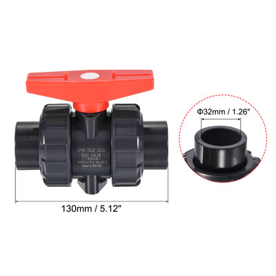 Harfington Slip Union Ball Valve, EPDM O-ring UPVC Socket Type Shut-off Valve Switch for Water Flow Control