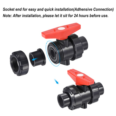 Harfington Slip Union Ball Valve, EPDM O-ring UPVC Socket Type Shut-off Valve Switch for Water Flow Control