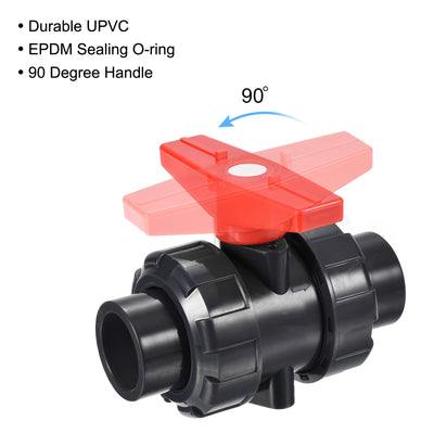 Harfington Slip Union Ball Valve, EPDM O-ring UPVC Socket Type Shut-off Valve Switch for Water Flow Control