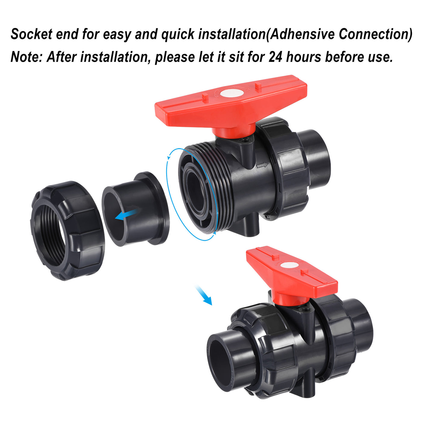 Harfington Slip Union Ball Valve, EPDM O-ring UPVC Socket Type Shut-off Valve Switch for Water Flow Control