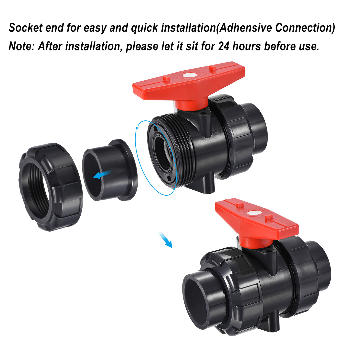 Harfington Slip Union Ball Valve, EPDM O-ring UPVC Socket Type Shut-off Valve Switch for Water Flow Control