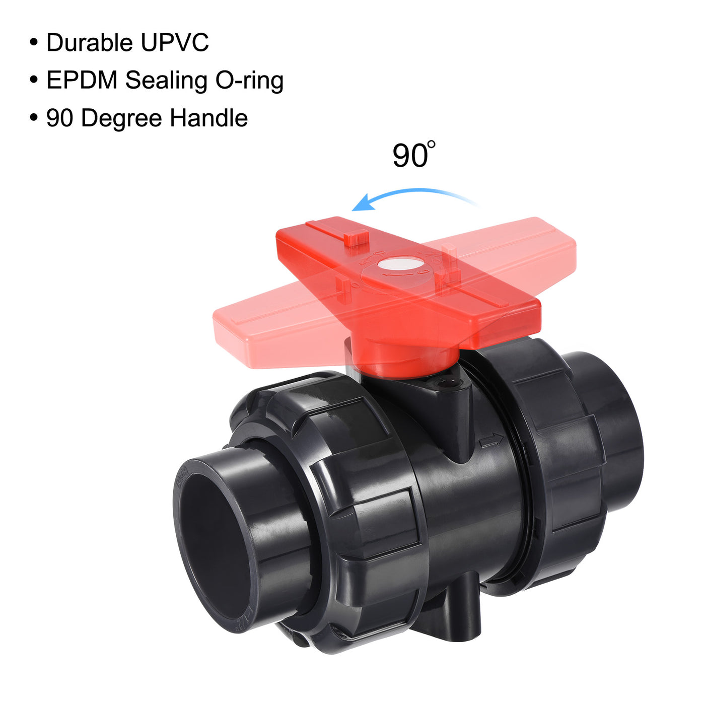 Harfington Slip Union Ball Valve, EPDM O-ring UPVC Socket Type Shut-off Valve Switch for Water Flow Control