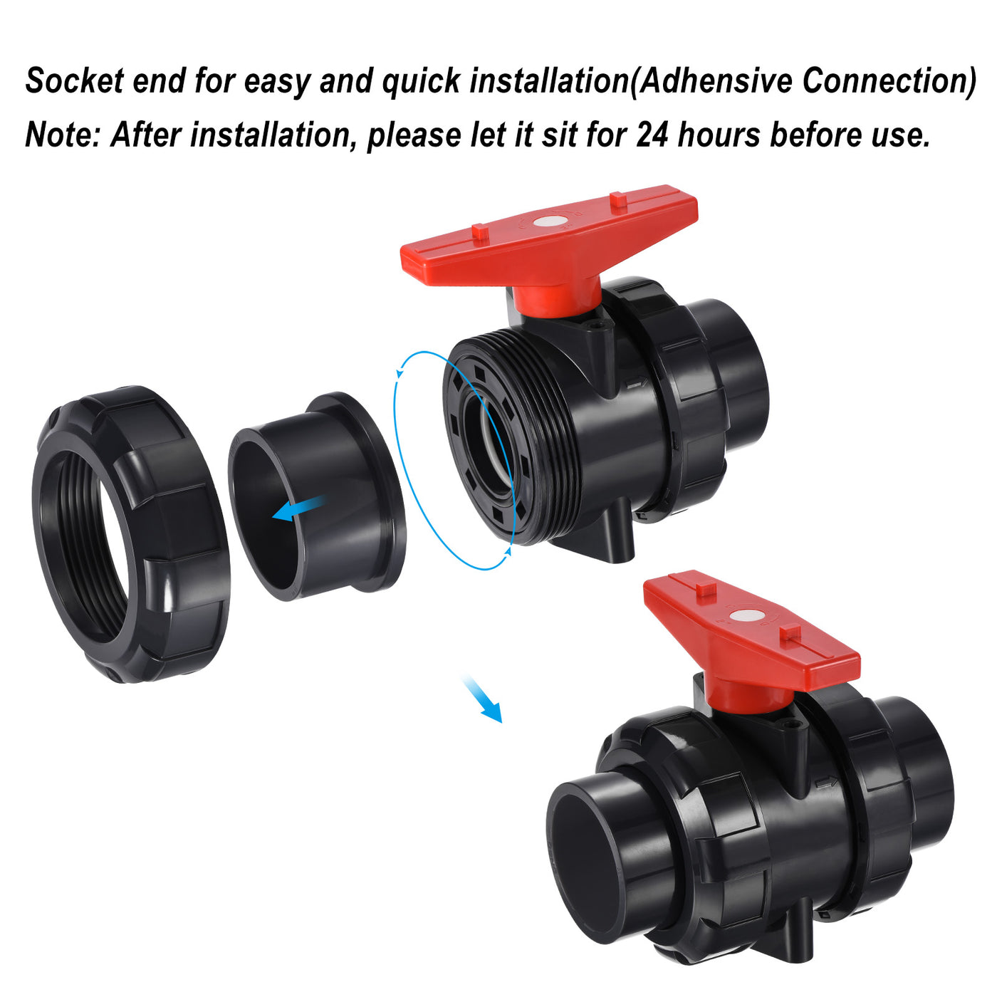 Harfington Slip Union Ball Valve, EPDM O-ring UPVC Socket Type Shut-off Valve Switch for Water Flow Control