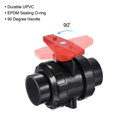Harfington Slip Union Ball Valve, EPDM O-ring UPVC Socket Type Shut-off Valve Switch for Water Flow Control