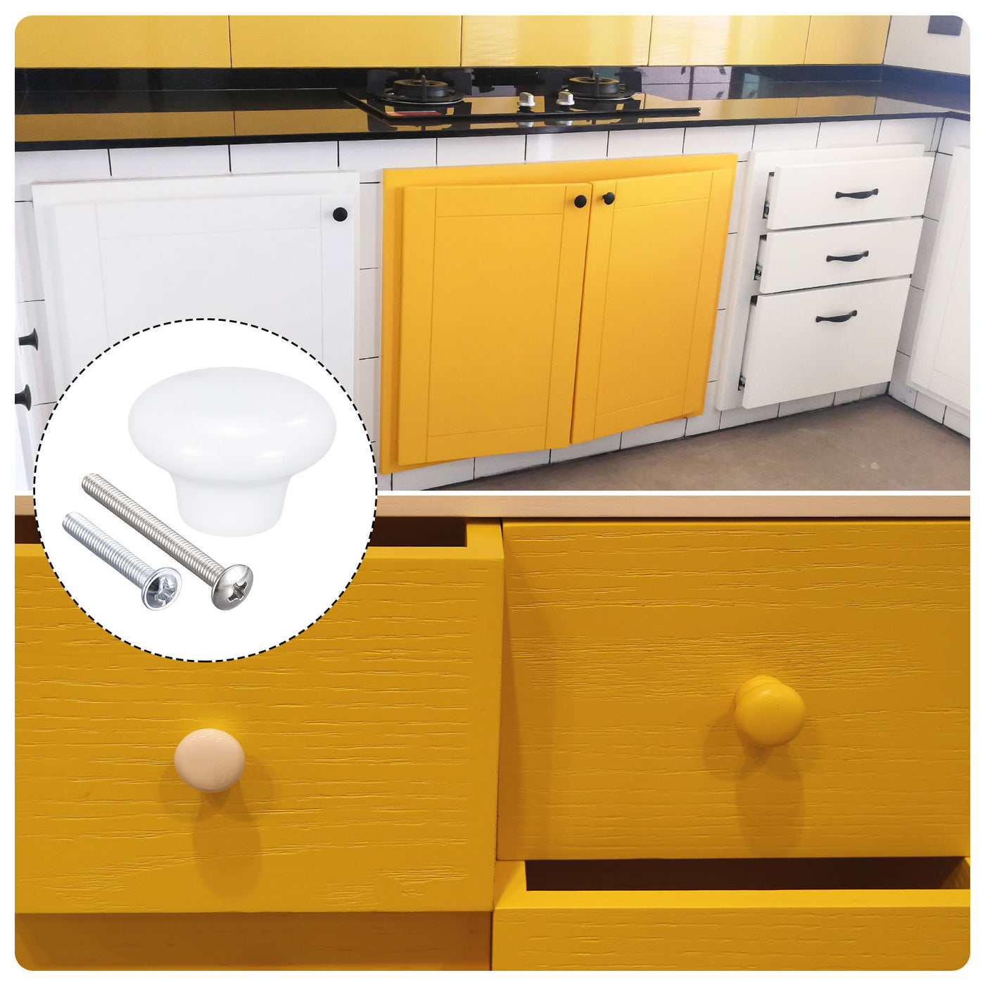 Harfington Ceramic Drawer Knobs, Mushroom Shape Door Pull Handles