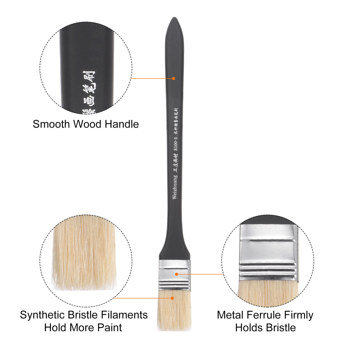 Harfington Width Small Paint Brush Natural Bristle with Wood Handle Tool