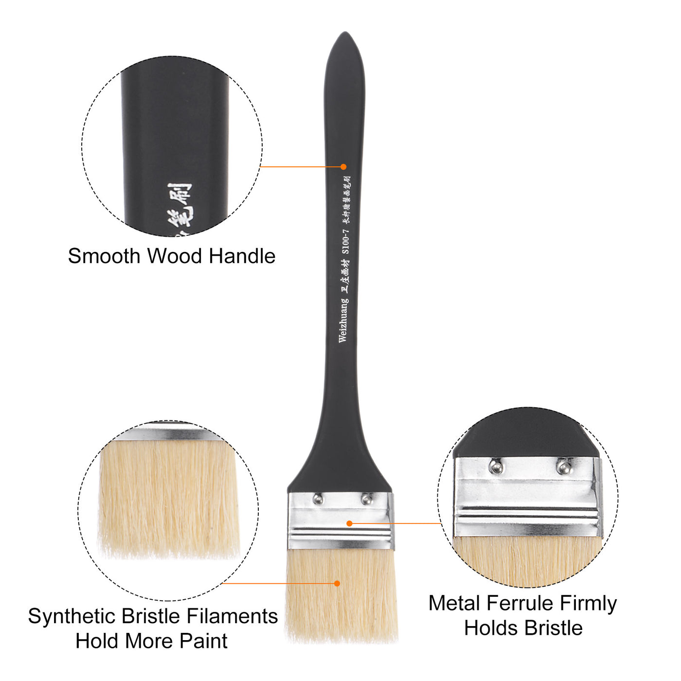 Harfington Width Small Paint Brush Natural Bristle with Wood Handle Tool