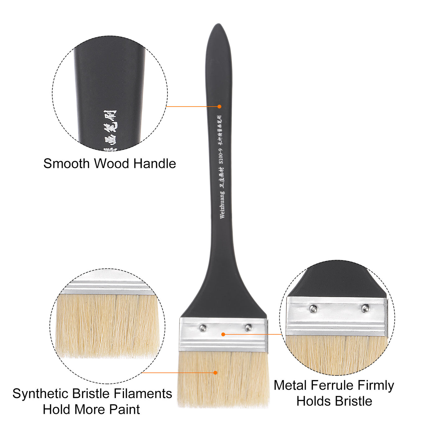 Harfington Width Small Paint Brush Natural Bristle with Wood Handle Tool